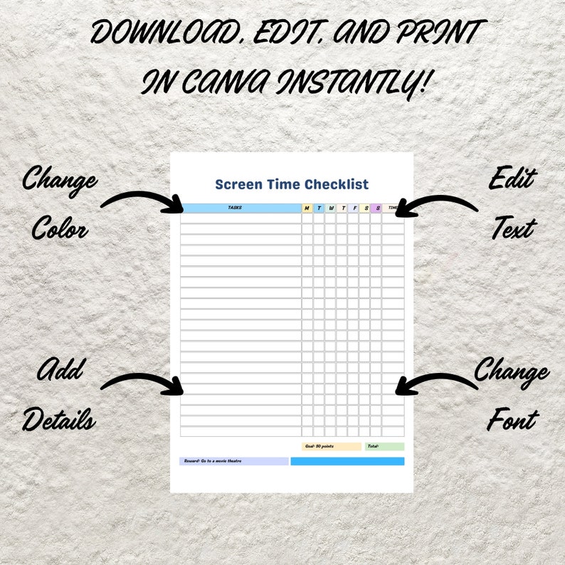 Screen Timetable Editable Screen Time Checklist Template (digital Download) - Etsy