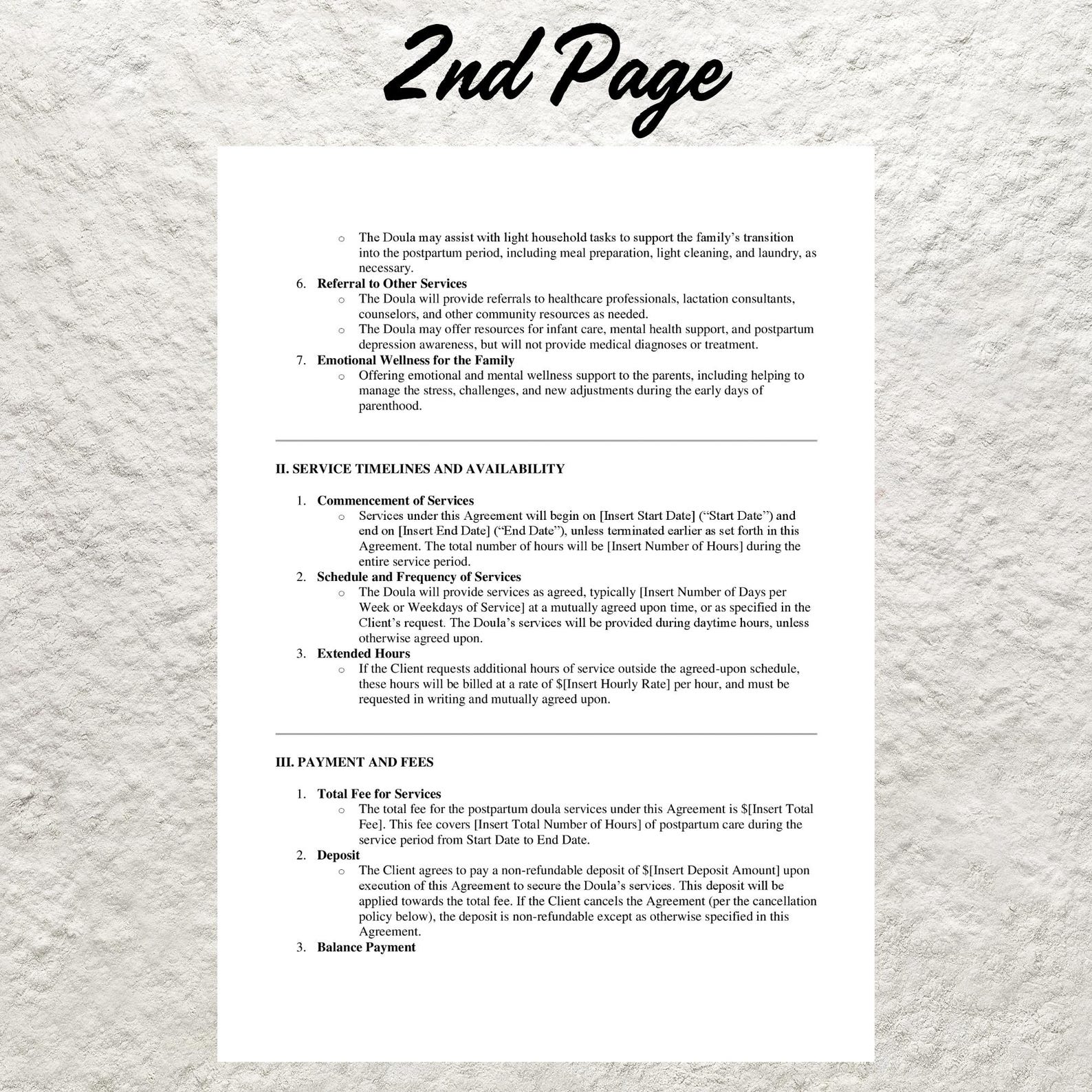 Editable Postpartum Doula Contract Template Service Agreement (PDF