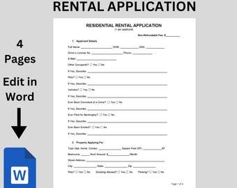 Editable Rental Property Application Form Landlord Rental Application Tenant Rental Application Lease Application Landlord Form Printable