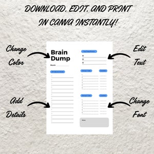 Editable Brain Dump Template Printable ADHD Brain Dump to Do List ...