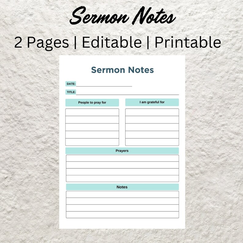 Printable Sermon Notes Template Editable Sermon Summary Notes Sermon ...