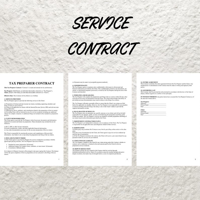 Tax Preparation Contract Template: Client Intake & Filing Service ...