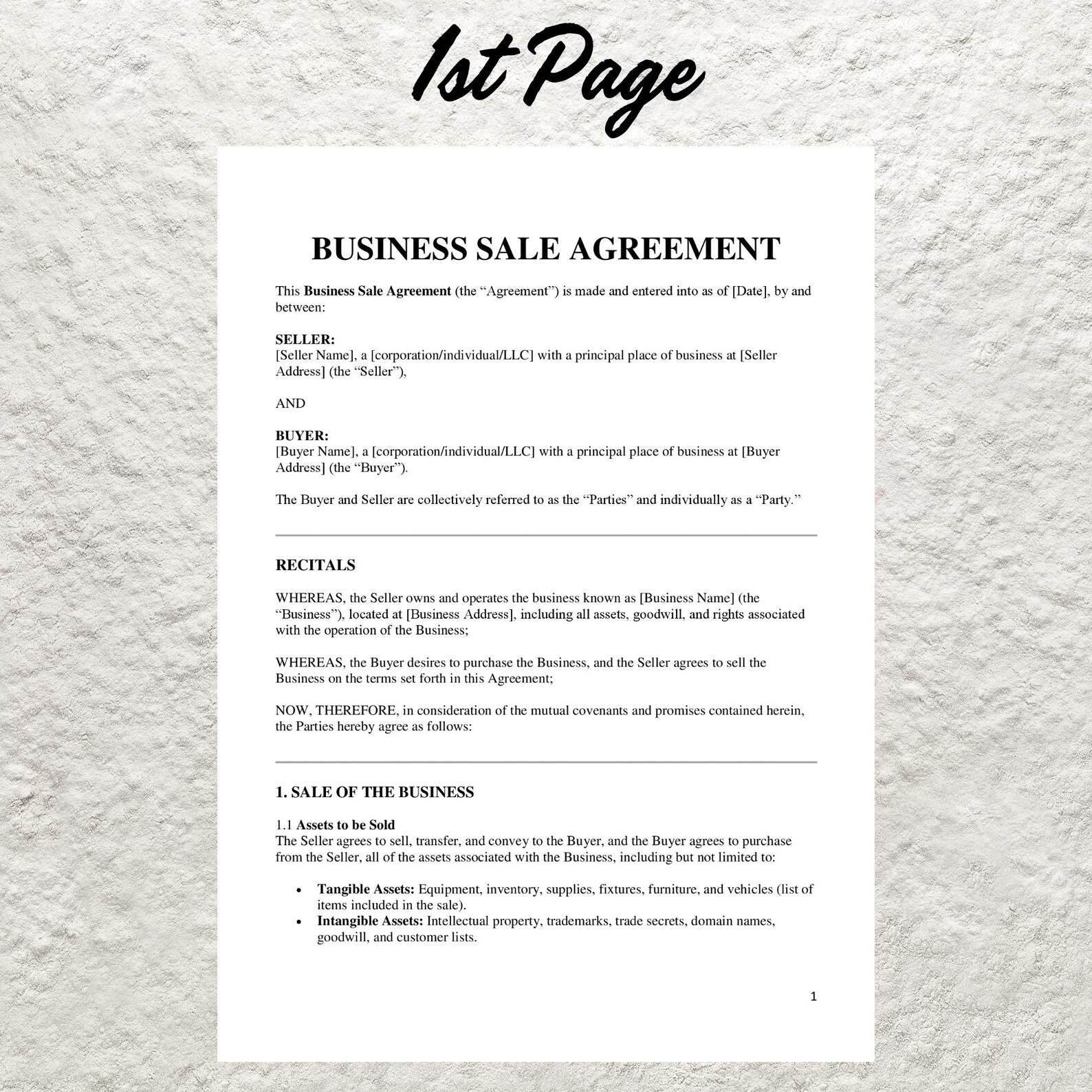 Business Sale Contract Template Editable Purchase Agreement Printable
