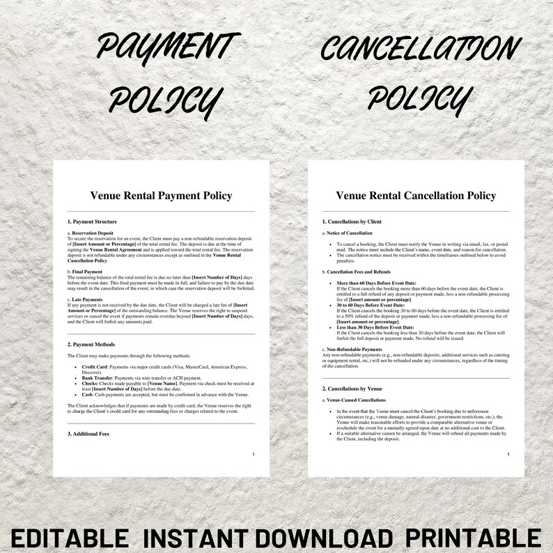 Event Venue Rental Service Contract/agreement Bundle, Editable Event ...