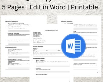 Editable Job Application Template: Printable Employment Form (Word)