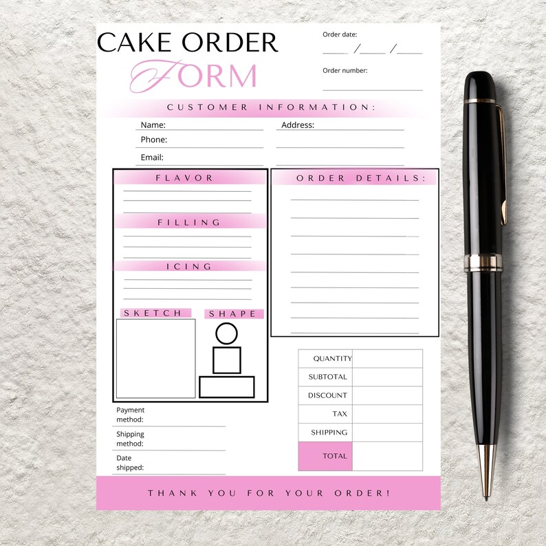 Editable Cake Order Form Template, Printable Bakery Form (canva) - Etsy