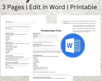 Cleaning Service Client Intake Form: Editable Business Forms (Printable)