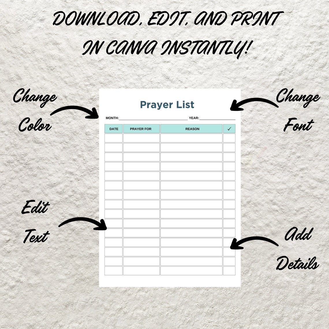 Printable Prayer List Template Editable Fillable Prayer List Faith