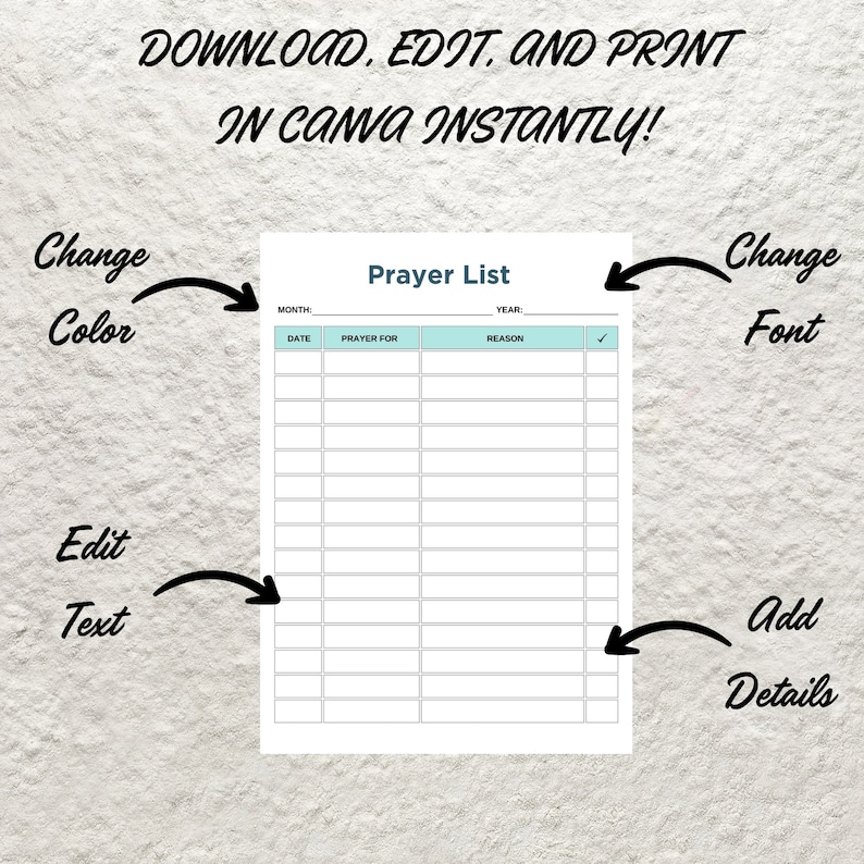 Printable Prayer List Template Editable Fillable Prayer List Faith ...
