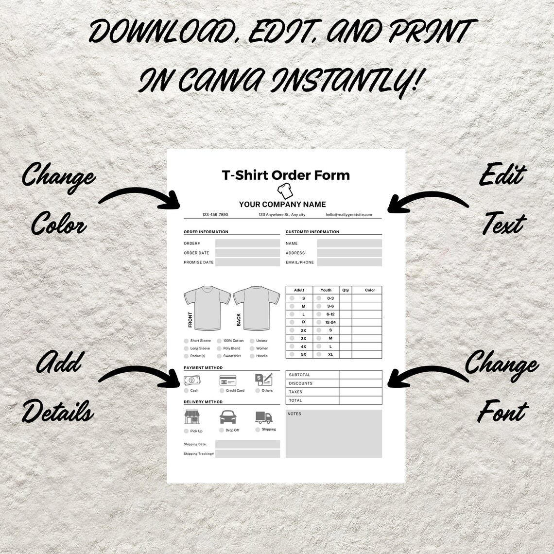Editable T-shirt Order Form Template Printable T Shirt Order Form Blank