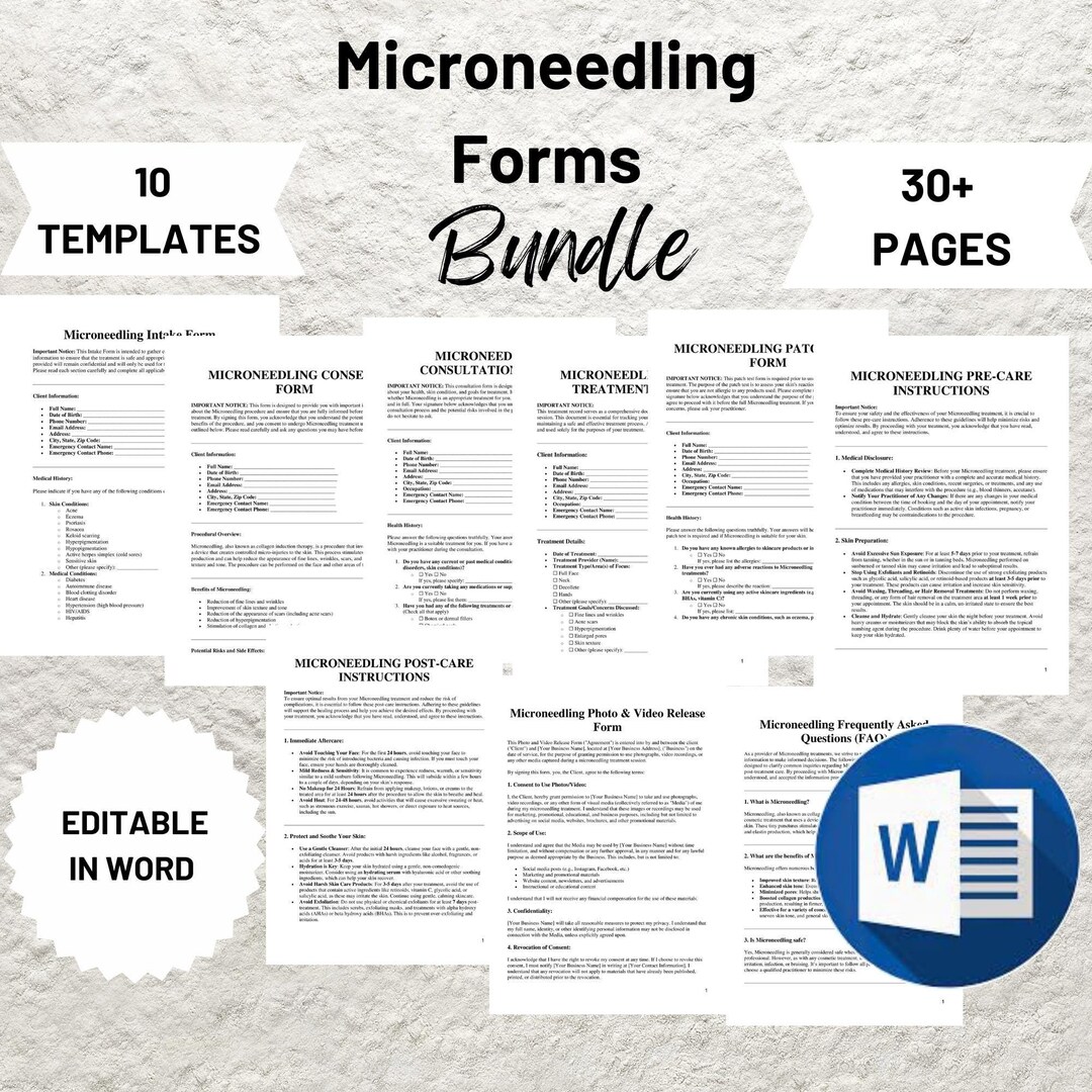 Editable Microneedling Forms Bundle: Esthetician Client Intake ...