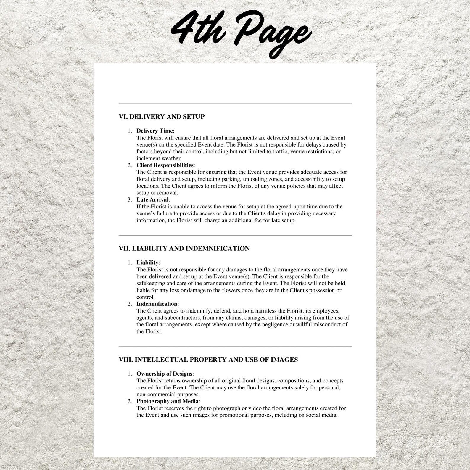 Wedding Florist Contract Template Editable Floral Service Agreement
