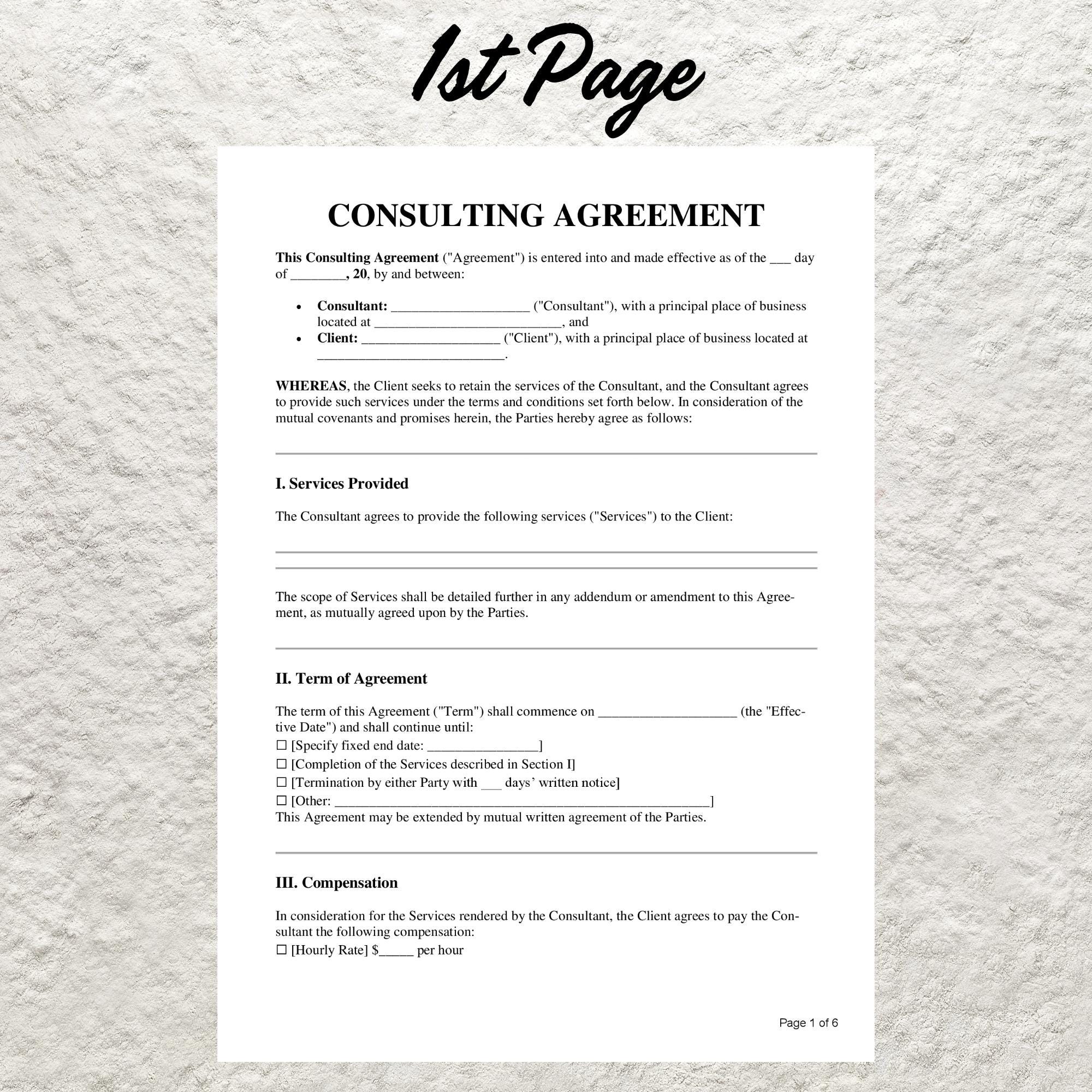 Consulting Agreement Template: Editable Professional Service Contract ...