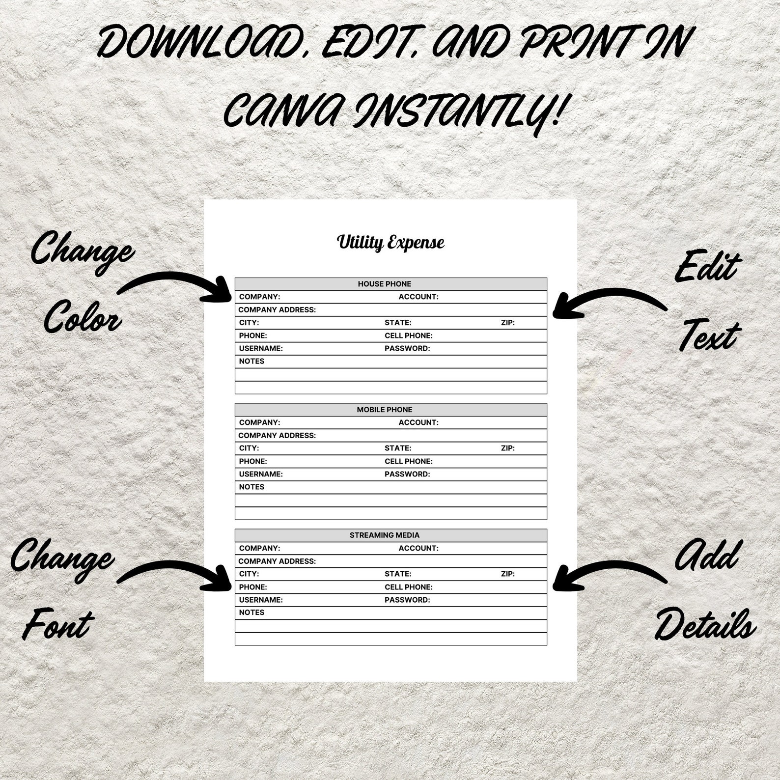 Utility Bill Tracker Template, Printable Expense Organizer (canva ...