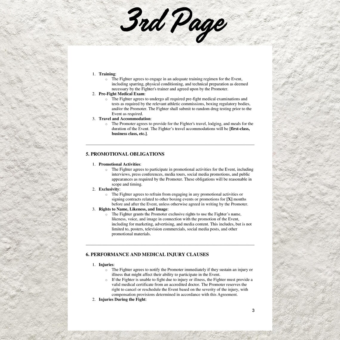 Editable Boxing Contract Template: Professional Fighter Agreement ...