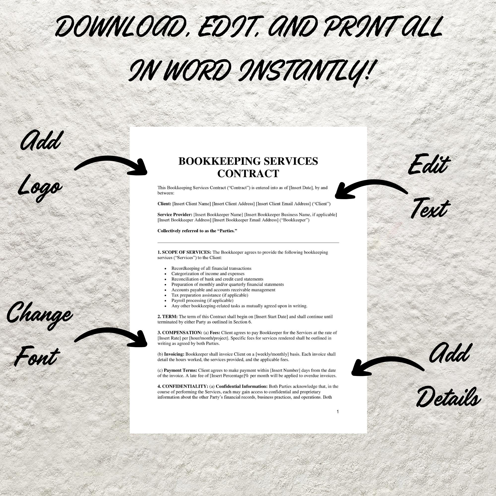 Bookkeeping Service Contract, Freelance Bookkeeper Client Intake Form ...