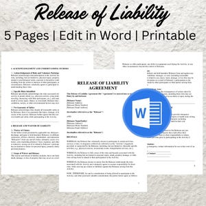 Editable Release of Liability Template: Waiver & Indemnity (Word Document)