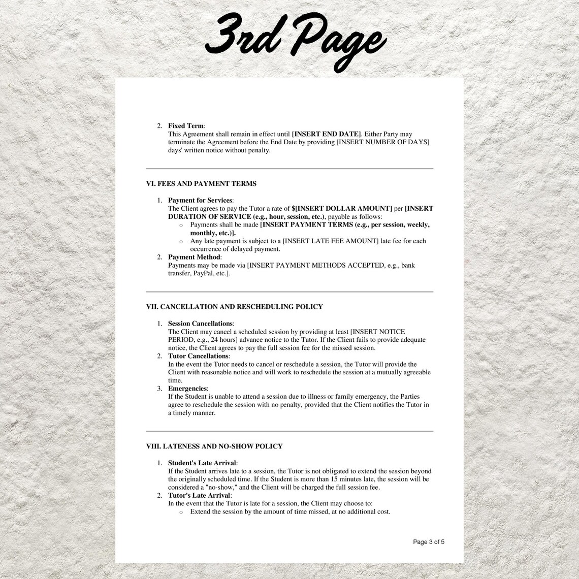 Editable Tutoring Service Agreement Template: Tutor Contract (word ...