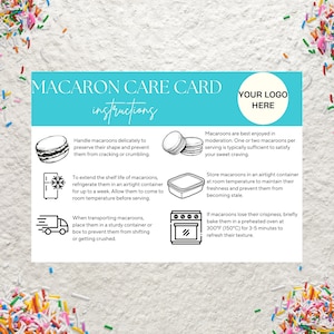 Macaron Care Card Canva Template Editable Bakery Macaron Care Card Guide Instructions Printable Wedding Macarons Card Instant Download