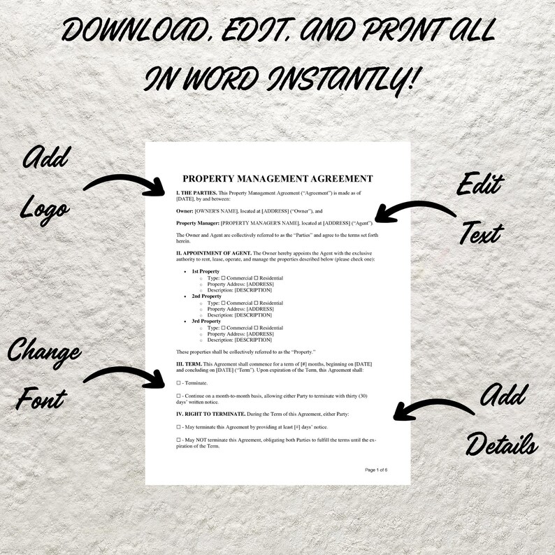 Property Management Agreement Template Editable Property Management