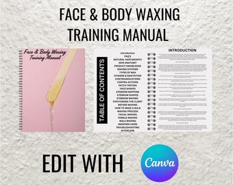 Face and Body Waxing Training Manual Canva Editable Ebook Tutorial Step by Step Lesson Trainer Educator Student Learn Guide Eyebrow Wax
