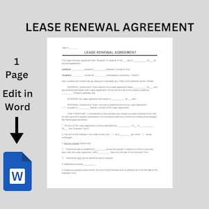 Plantilla de contrato de renovación de arrendamiento para arrendador, carta de renovación de arrendamiento imprimible, extensión de arrendamiento, formulario de renovación de arrendamiento (PDF, editable en Microsoft Word)