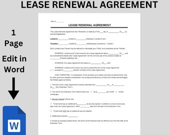 Landlord Lease Renewal Agreement Template Printable Lease Renewal Letter Lease Extension Lease Renewal Form PDF Editable in Microsoft Word