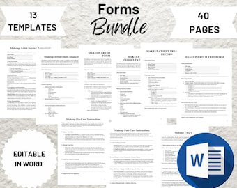 Make-up Artist Forms Bundle, Make-up-Service-Formulare, freiberufliche Make-up Artist, Make-up-Vertragsvereinbarung, MUA-Vertrag, Zustimmung des Hochzeitskunden