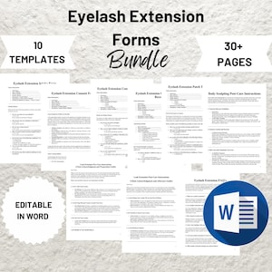 Eyelash Extension Forms Bundle Editable Lash Consent Template Printable Consultation Form for Lash Techs and Estheticians - PDF Kit