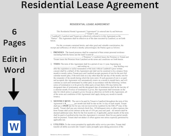 Residential Lease Agreement - Editable Rental Agreement & Printable Landlord Form Lease Contract Templates in Microsoft Word PDF