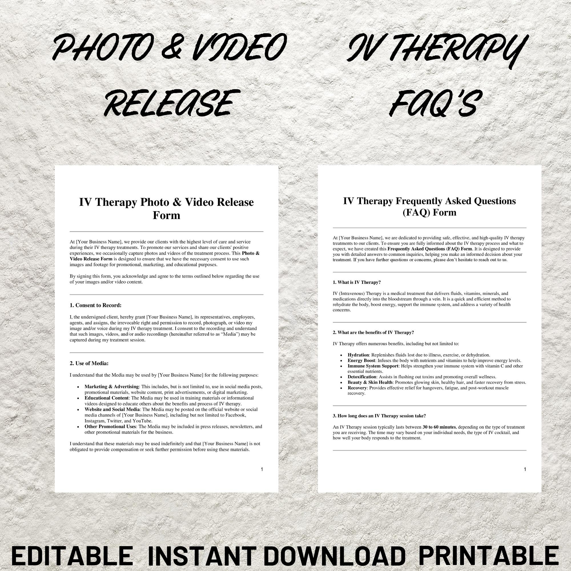 Iv Consent Form IV Therapy Template, IV Therapy Consent, Intravenous Therapy, Med Spa ...