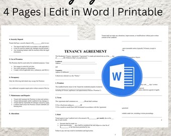 Simple Tenancy Agreement. Rental Agreement Printable. Tenancy Agreement Template. Tenancy Contract. Editable Word Document, PDF, Google Doc