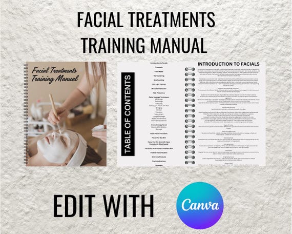 Facial Treatments Bible Printable Manual Template Training Facial Canva Editable Course Ebook Tutorial Beauty Trainer Educator Learn Guide