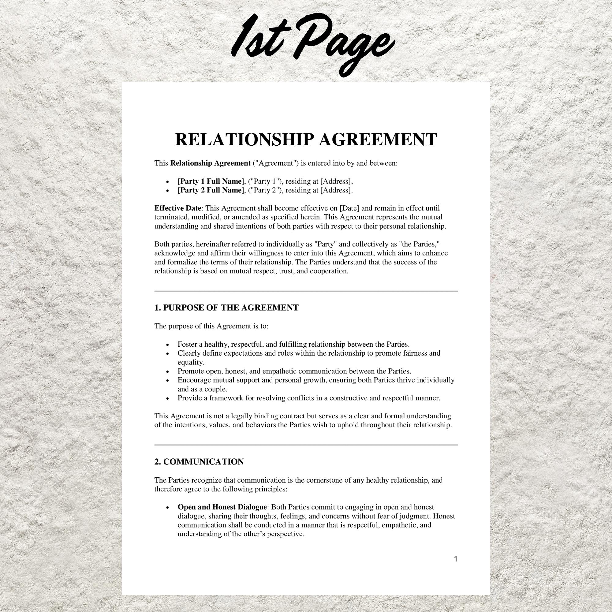 Couples Relationship Contract Template: Editable Agreement (pdf/word ...