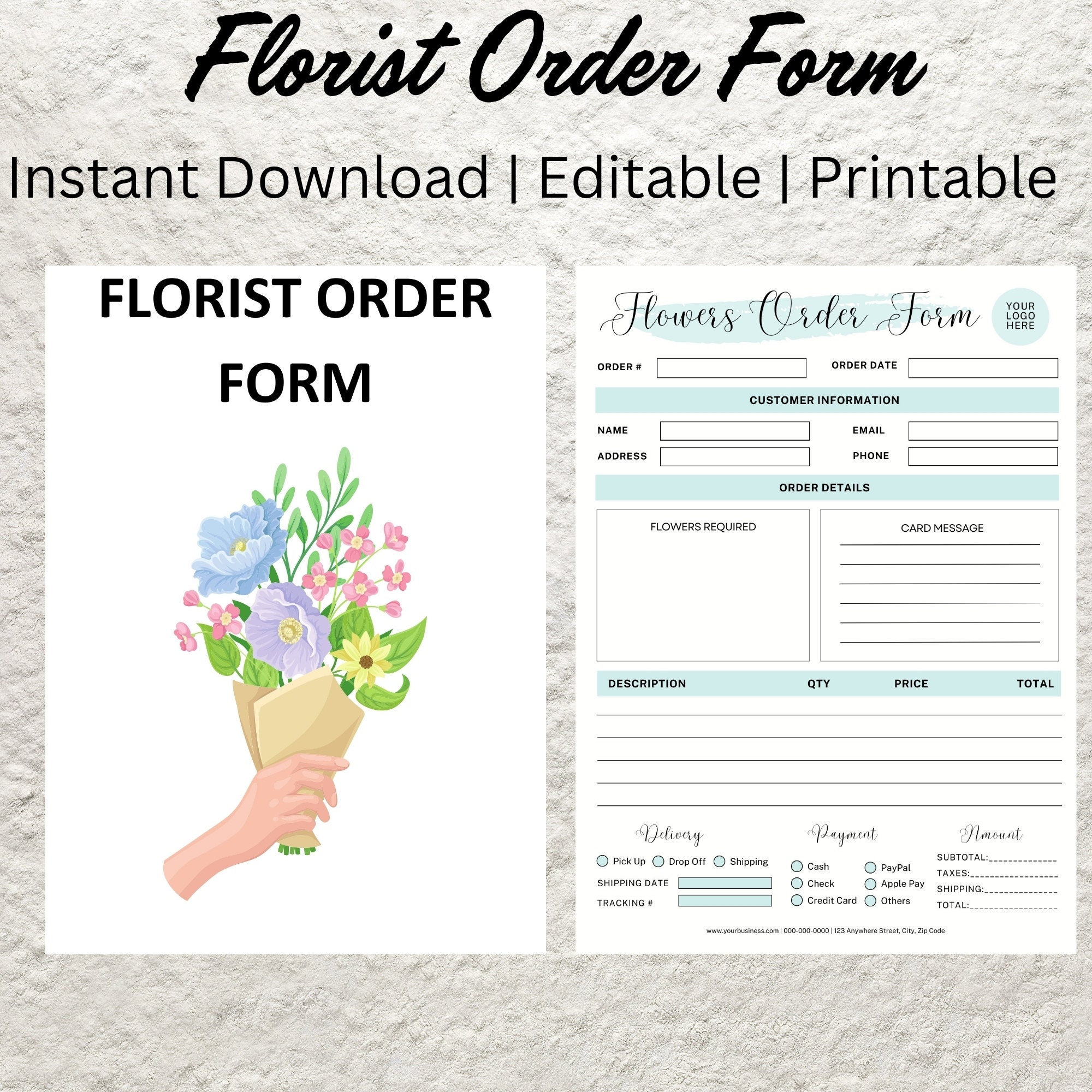 Florist Order Form Template Printable Flower Order Form Editable Floral Florist Order Form Template Printable Flower Order Form Editable Floral