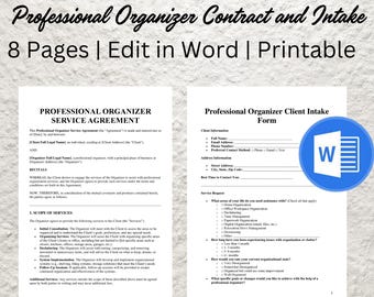 Plantilla de contrato de organizador profesional: formularios de admisión de clientes (PDF y Word editables)