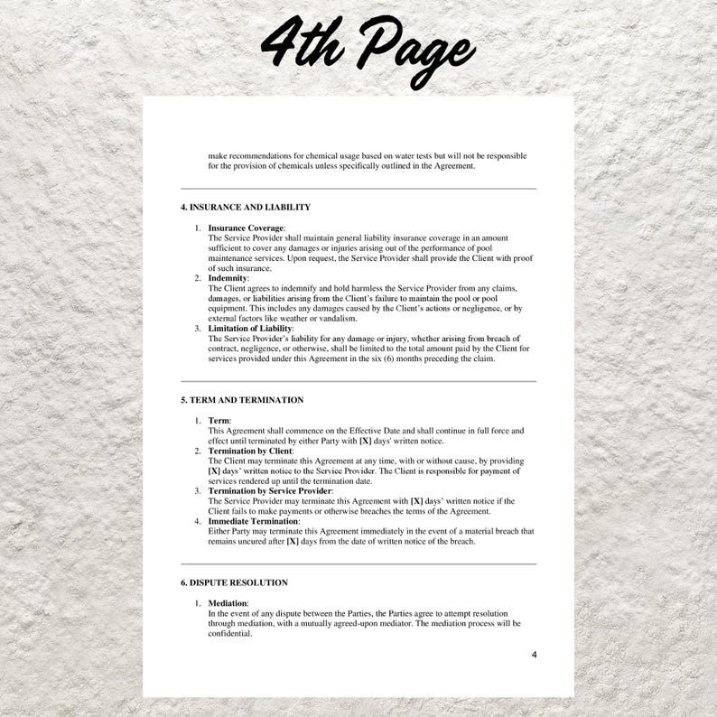 Pool Maintenance Contract Template Editable Swimming Pool Service