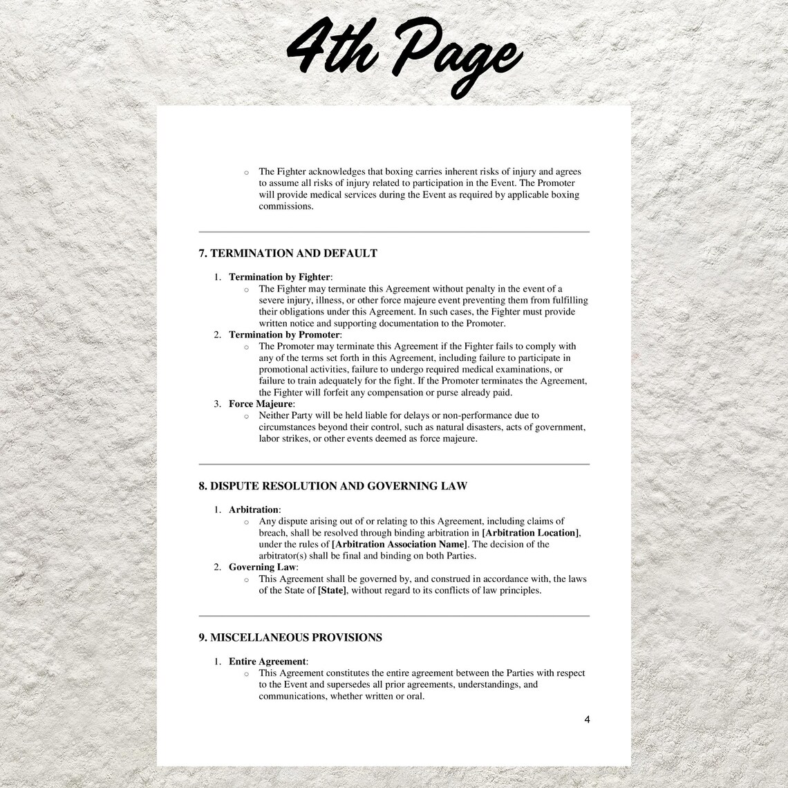 Editable Boxing Contract Template: Professional Fighter Agreement ...