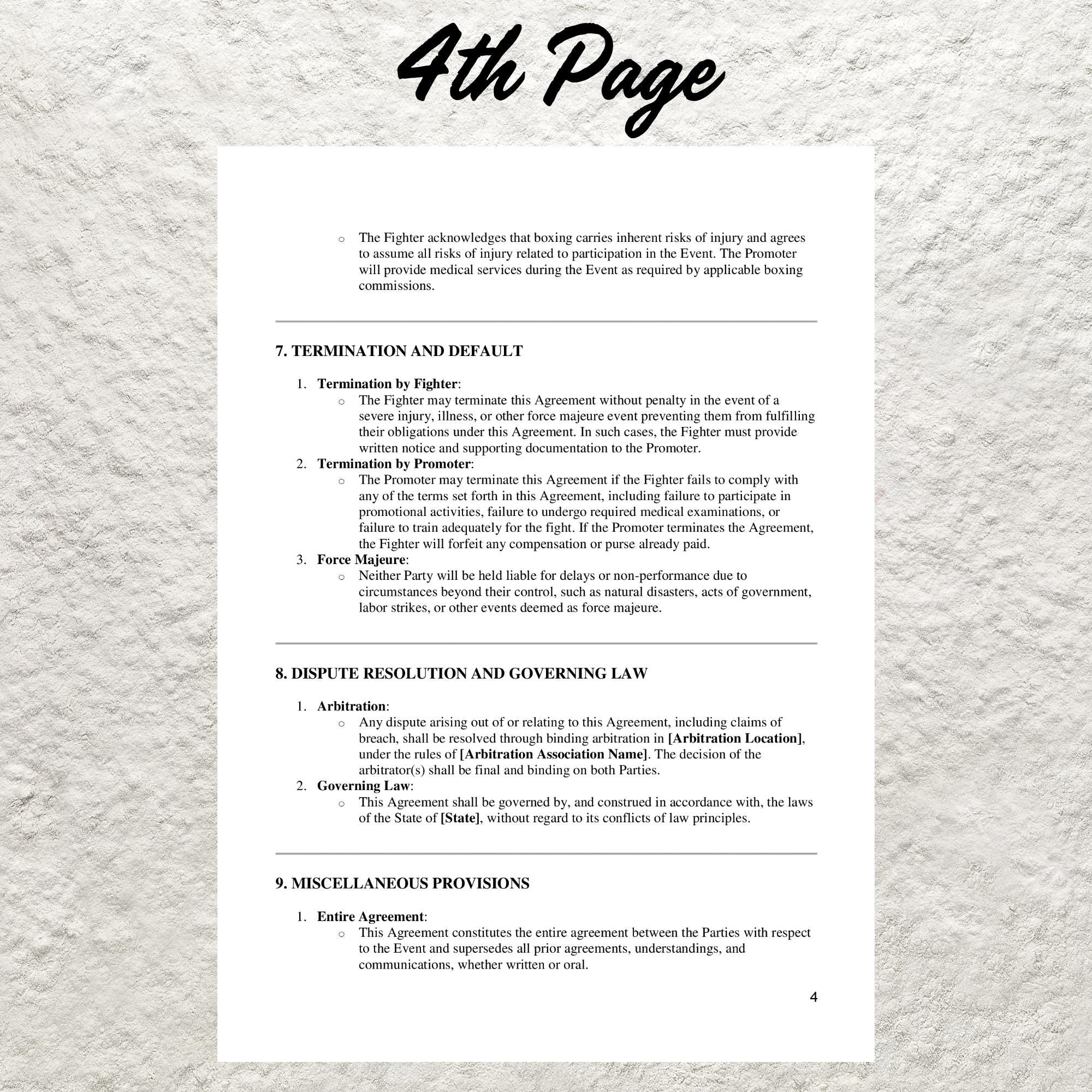 Editable Boxing Contract Template: Professional Fighter Agreement ...