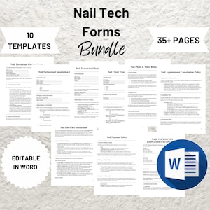 Nail Technician Forms Bundle Editable Consent and Intake Form Printable Nail Consultation Sheet for Nail Salon Business Use - PDF Template