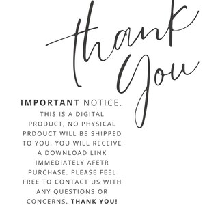 Puede incluir: Texto en blanco y negro sobre un fondo blanco. El texto dice: "Gracias. AVISO IMPORTANTE. ESTE ES UN PRODUCTO DIGITAL, NO SE ENVIAR&Aacute; NING&Uacute;N PRODUCTO F&Iacute;SICO. RECIBIR&Aacute;S UN ENLACE DE DESCARGA INMEDIATAMENTE DESPU&Eacute;S DE LA COMPRA. NO DUDES EN CONTACTARNOS SI TIENES ALGUNA PREGUNTA O PREOCUPACI&Oacute;N. &iexcl;GRACIAS!"