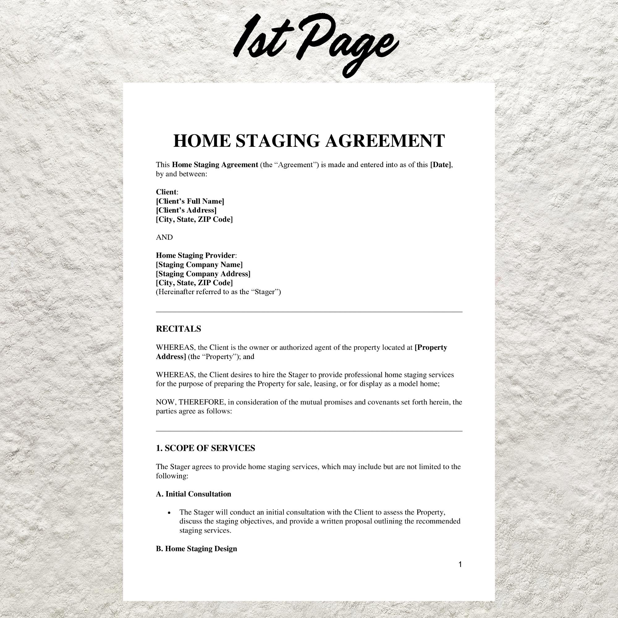 Home Staging Agreement Template Editable Home Staging Contract