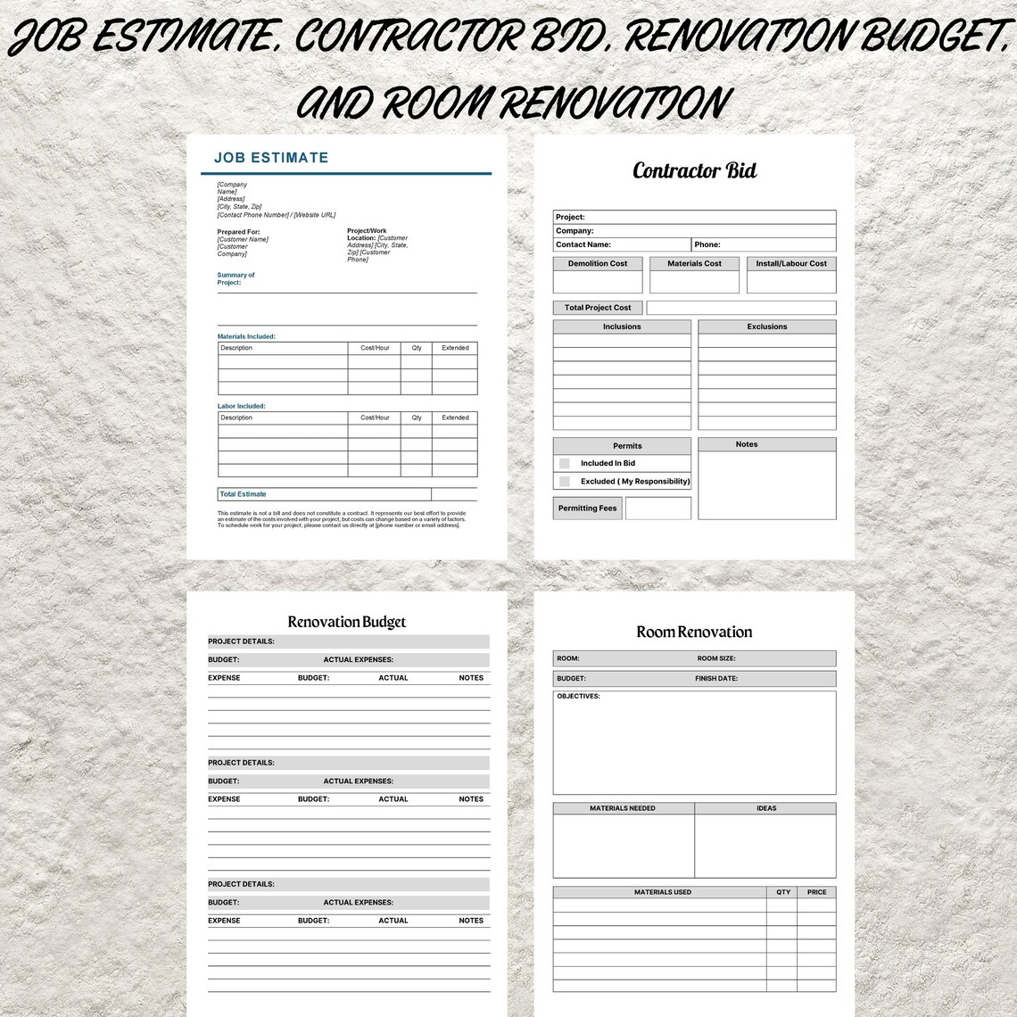 Construction Business Forms Template Bundle (printable) Etsy