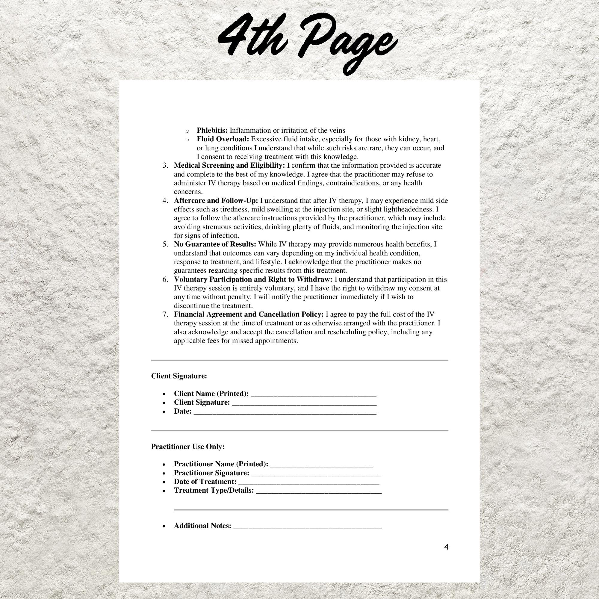 IV Therapy Client Intake Form: Editable Consent Template (word) - Etsy