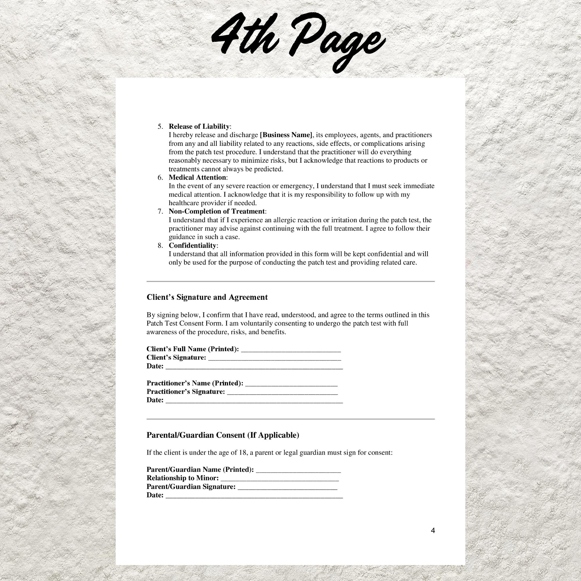 Consent Test Editable Patch Test Consent Form: Esthetician Client Waiver (printable ...