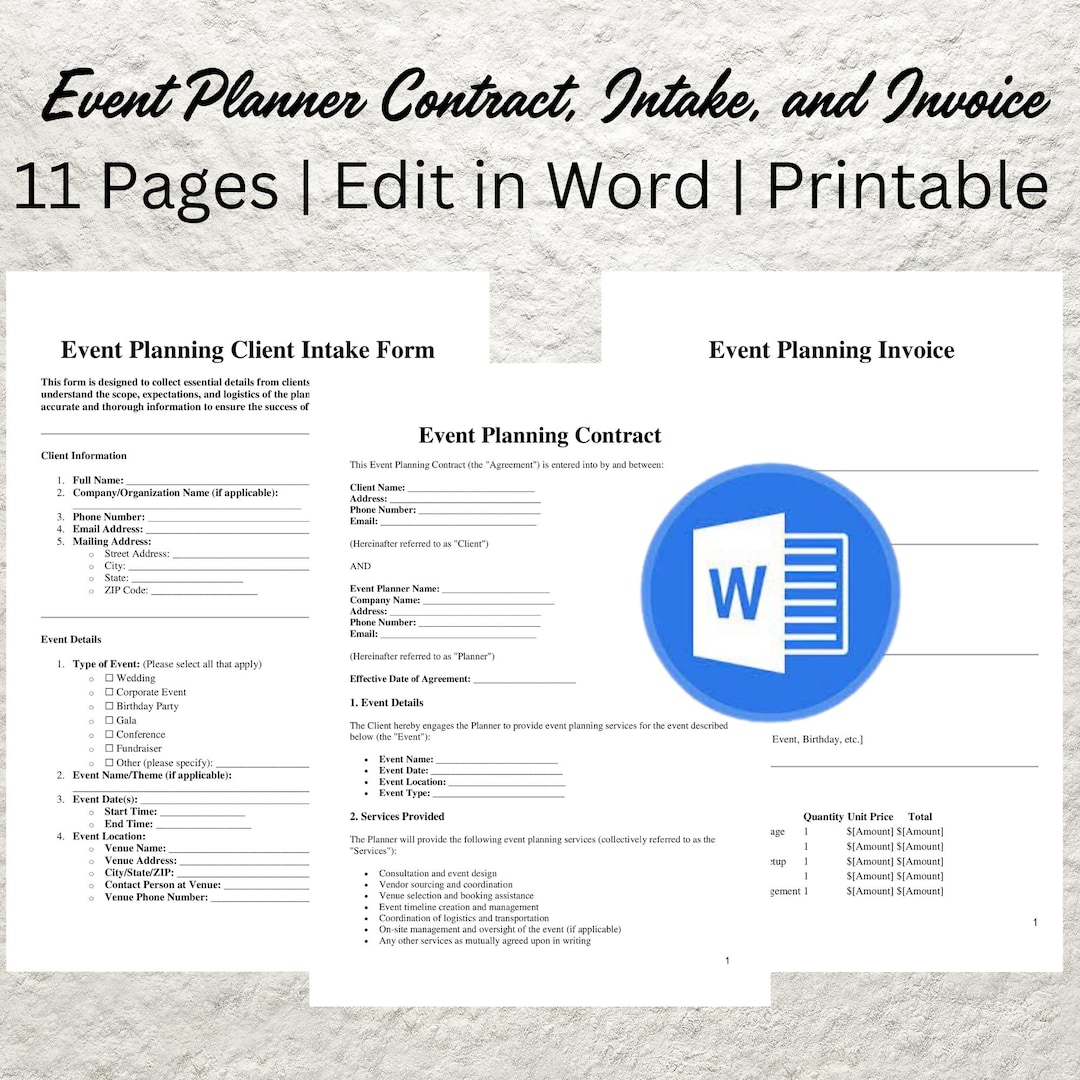 Event Intake Form Examples Editable Event Planner Forms Bundle: Contract, Client Intake, Invoice ...