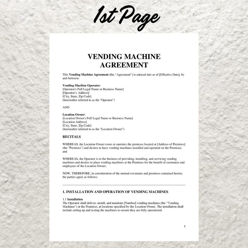 Vending Machine Contract Template Editable Vending Machine Service ...
