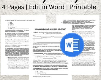 Editable Airbnb Cleaning Contract Template: Professional Service Agreement (Word)