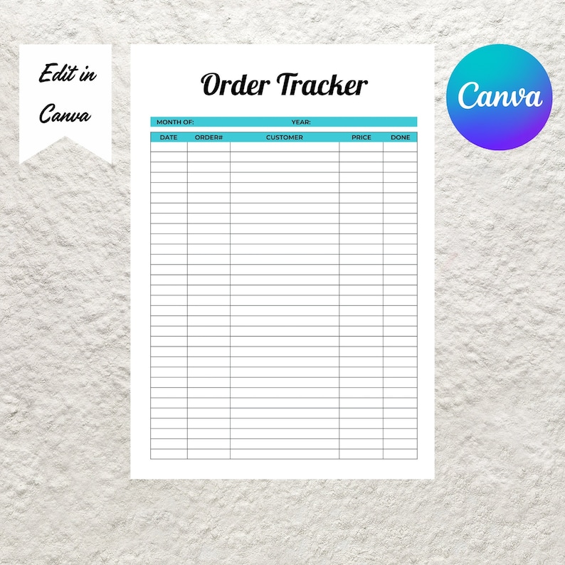 Printable Order Tracker Form Template Small Business Order Log Order ...