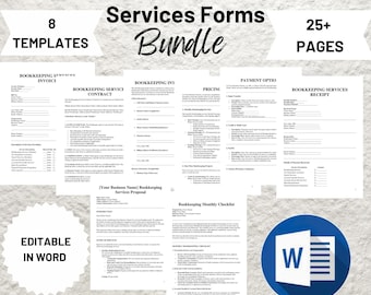 Bookkeeping Service Contract, Freelance Bookkeeper Client Intake Form, Invoice Template